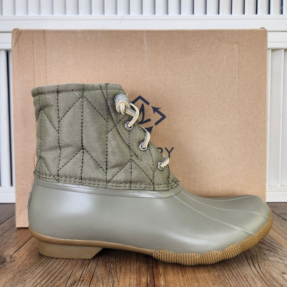 Sperry Saltwater Duck Boots Womens Size 9 M Rpet Green Rubber Side Zip STS87940